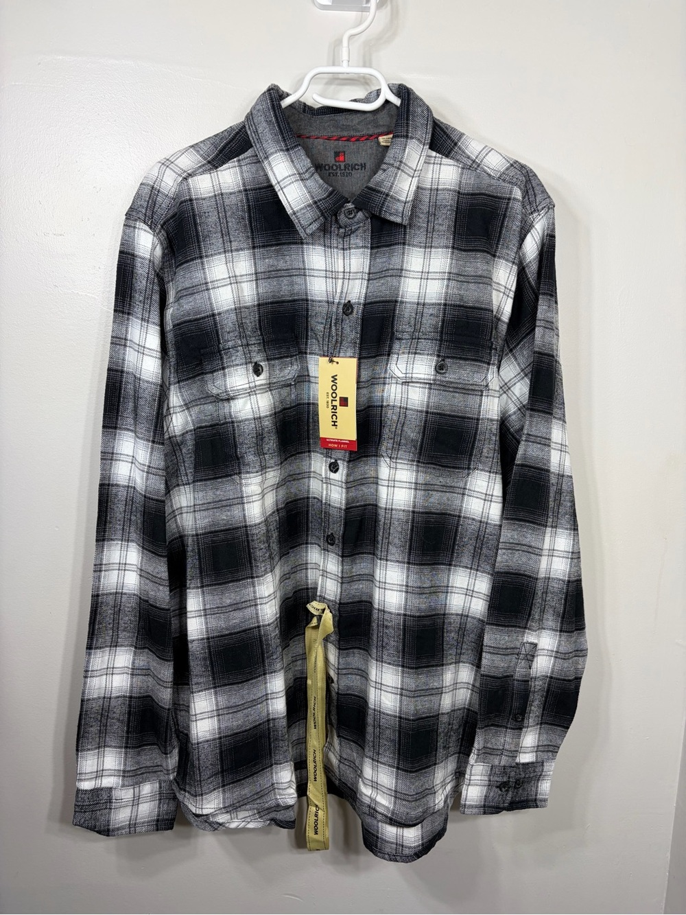 NWT Woolrich Ultimate Flannel Shirt XL Black Gray Plaid Button Up